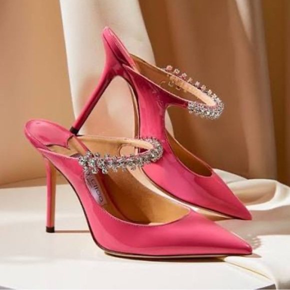 Shoes - Hot Pink Crystal-Embellished Pointed Toe Pumps Designer